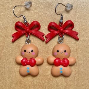 Christmas Holiday Bow Gingerbread Cookie Earrings New